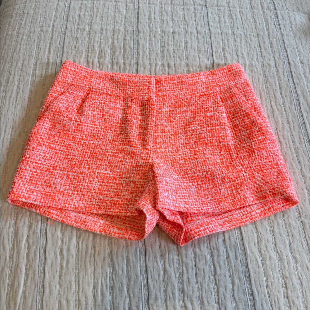 Shoshanna Coral-Pink Tweed High-Waist Shorts